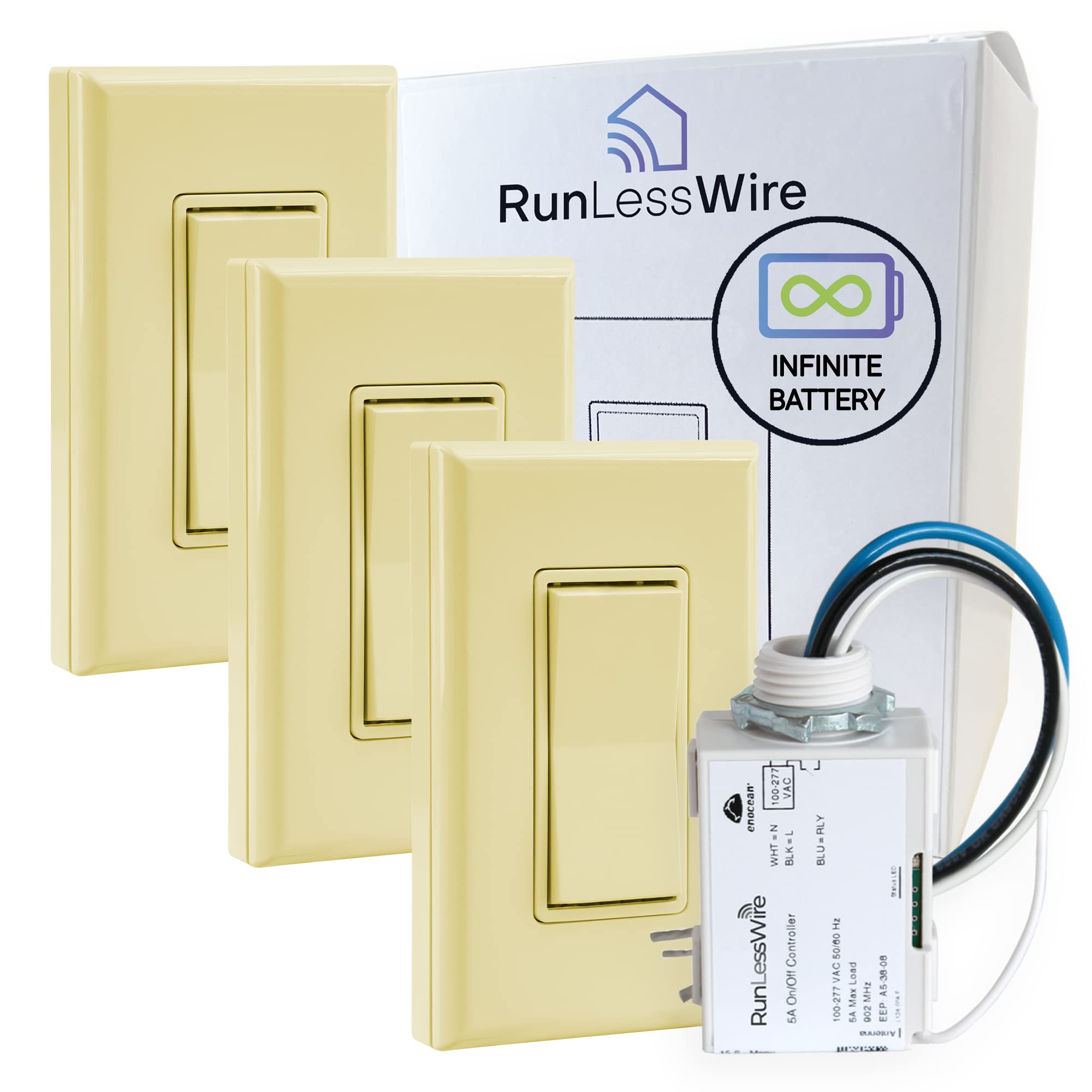 RunLessWire Kinetic Wireless Light Switch Kit (NO BATTERIES, NO WIRES ...