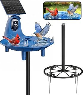 LongPlus Solar Bird Bath with 2K Camera, Solar Smart Bird Fountain Outdoor | Color night vision, Smart AI species recognition, Solar powered pump, Ideal nature gift for parents & friends