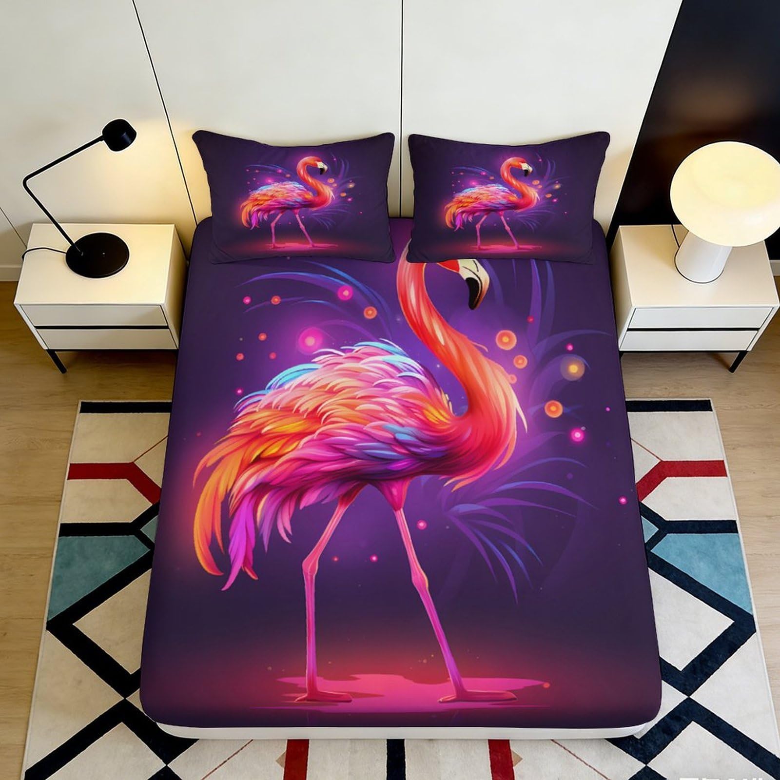 Wtorimpel Style-8 3D Printed Flamingo Pattern Fitted Sheet Microfiber Deep Pocket Non-Slip Bedding Set Flamingo Mattress Fitted Cover Washable 140X200x25cm