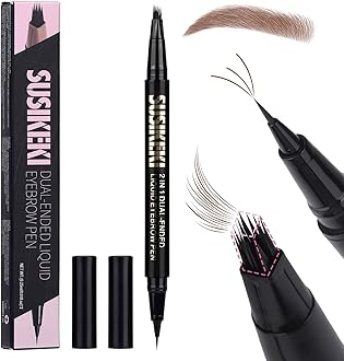 Dual Ended Microblading Eyebrow Pen - 2 in 1 Liquid Eyebrow Pencil with Brow-Fection Angled Brush & Precise Detail Brush-Tip, Shapes & Fills Hair-Like Looking Brows, Lasts All-Day, Brown