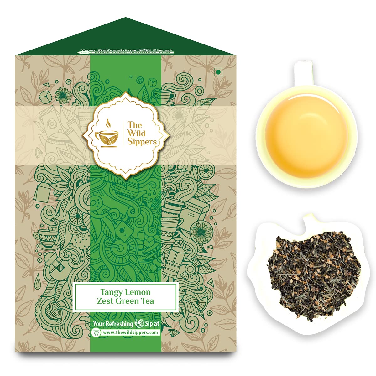 The Wild Sippers Tanzy Lemon Zest Green Tea (50 Gms - 25 Cups) | with Natural Lemons | rich in Vitamin C & Antioxidants, Immunity Booster | Refreshing Iced Tea or Detox Hot Tea | Free Samples