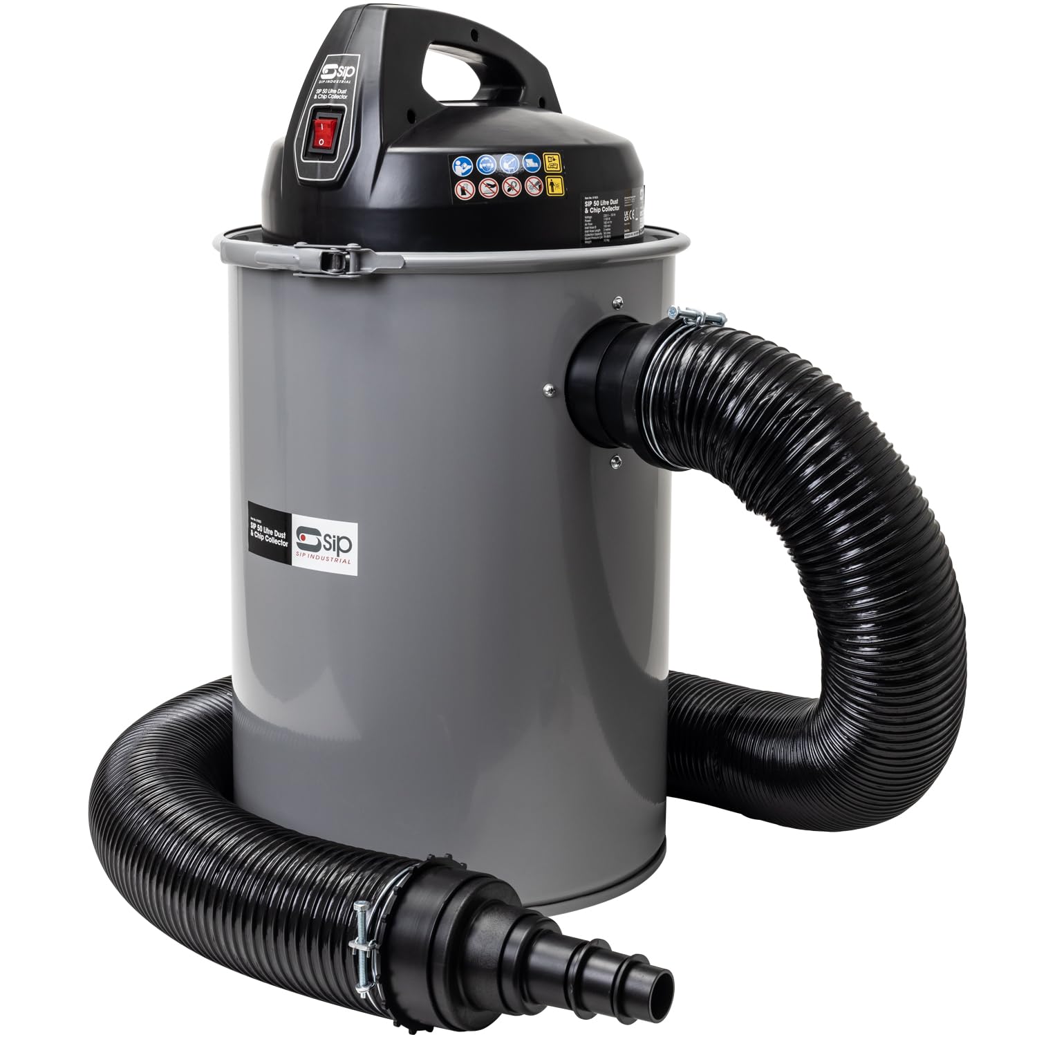 Sip Grey 50L 1100W Dust & Chip Extractor Woodworking Dust Collector 0.5 Micron Workshop Vacuum