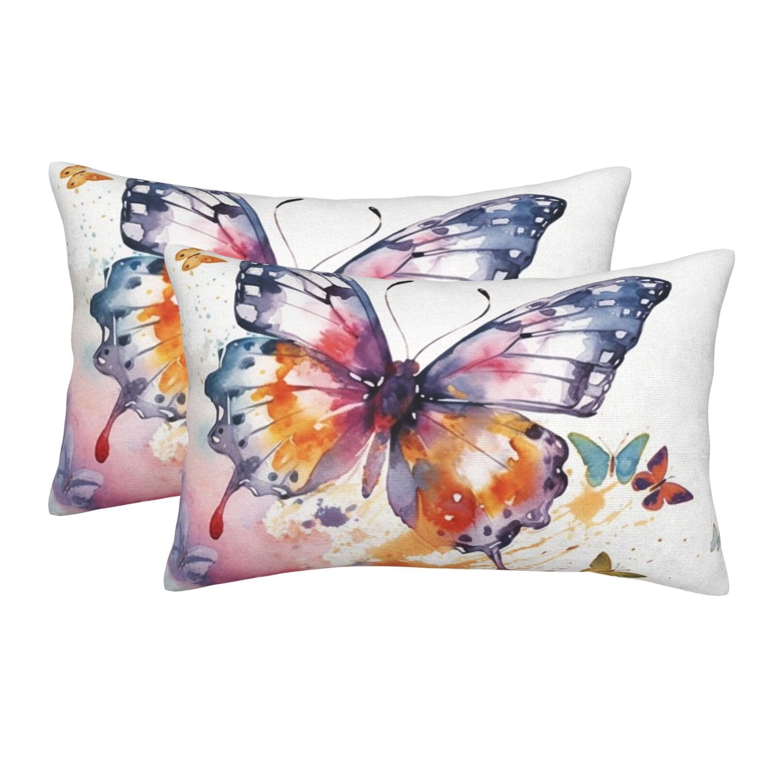 2 Pack Standard Size Pillow Cases for Hair and Skin Soft Breathable Pillow Case Covers with Hidden Zipper Watercolor Butterfly Pillowcase 14"x20" Pillow Cover for Sleeping Gift