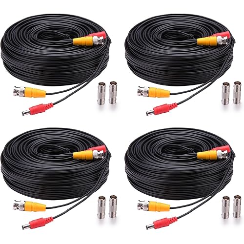 Bnc Cable 4x150ft All-in-One Siamese Video and Power Security Camera Cable,BNC Extension Wire Cord with 2 Female Connectors for All Max 5MP HD CCTV DVR Surveillance System (4x150ft,Black)