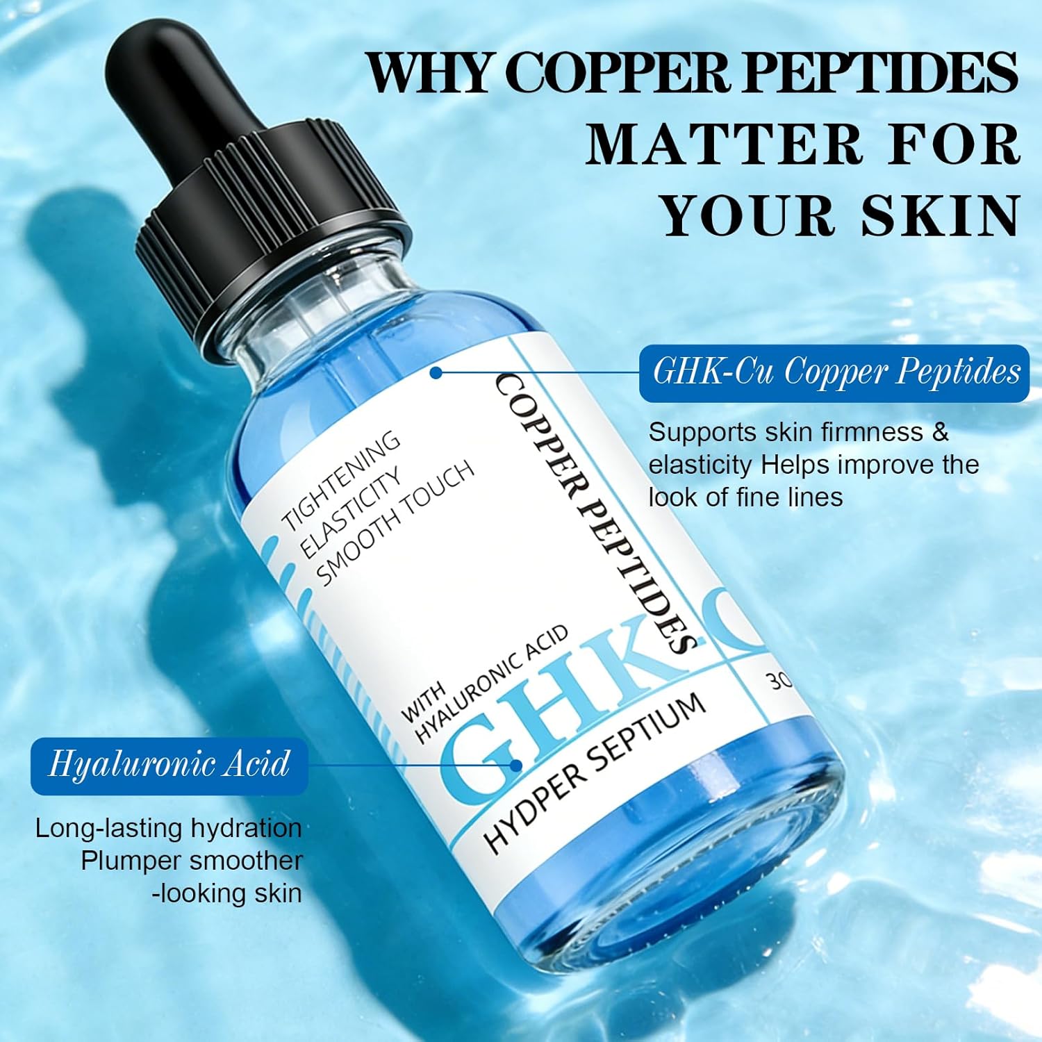 GHK-Cu Copper Peptide Facial Serum – Moisture-Balancing Formula with Hyaluronic Acid – Lightweight Daily Hydration, 1 fl oz