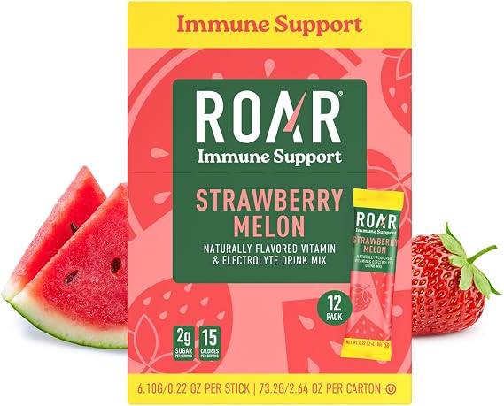 ROAR Immune Support Powder - Hydration Packets with Zinc and Elderberry - Electrolytes Powder - No GMOs, Gluten Free - Strawberry Melon - 12 pc