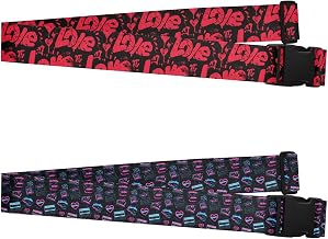 2 Pack Luggage Belt Strap Love Graffiti Black Neon Cassette Black Heavy Duty Adjustable Polyester Baggage Straps Travel Accessories for Safety & Convenience