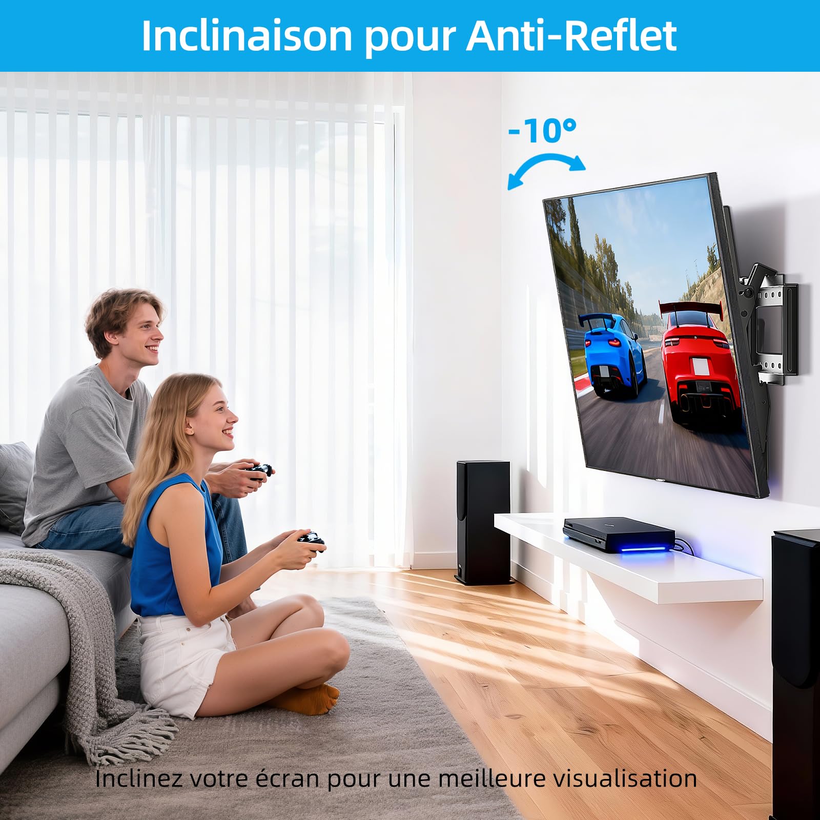 Home Vision HV9601 Support Mural inclinable et Robuste pour téléviseurs Plats/incurvés de 32 à 85 Pouces, capacité de 75 kg, VESA Max 600 x 400 mm, Profil Bas, Universel, Compatible avec la Plupart