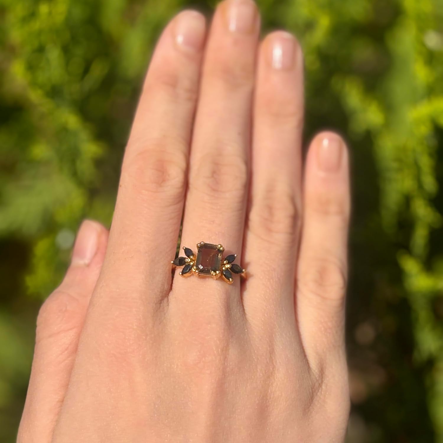 Smoky Quartz & Black Onyx Ring, Emerald Cut Ring, Solitaire Ring, Ring for women, 14K Gold Ring, Statement Ring, Gift for Her