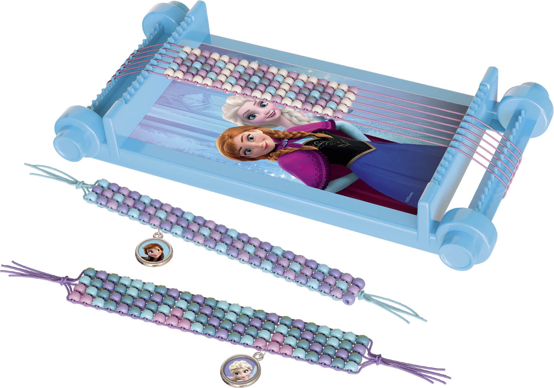 Lansay - DIE EISKÖNIGIN – ARMBANDEN WEVEN Set | Complete kinderweefset met weefraam, kleurrijke kralen, draad en betoverende Anna & ELSA bedels | Maak schitterende prinsessenarmbanden vanaf 5 jaar