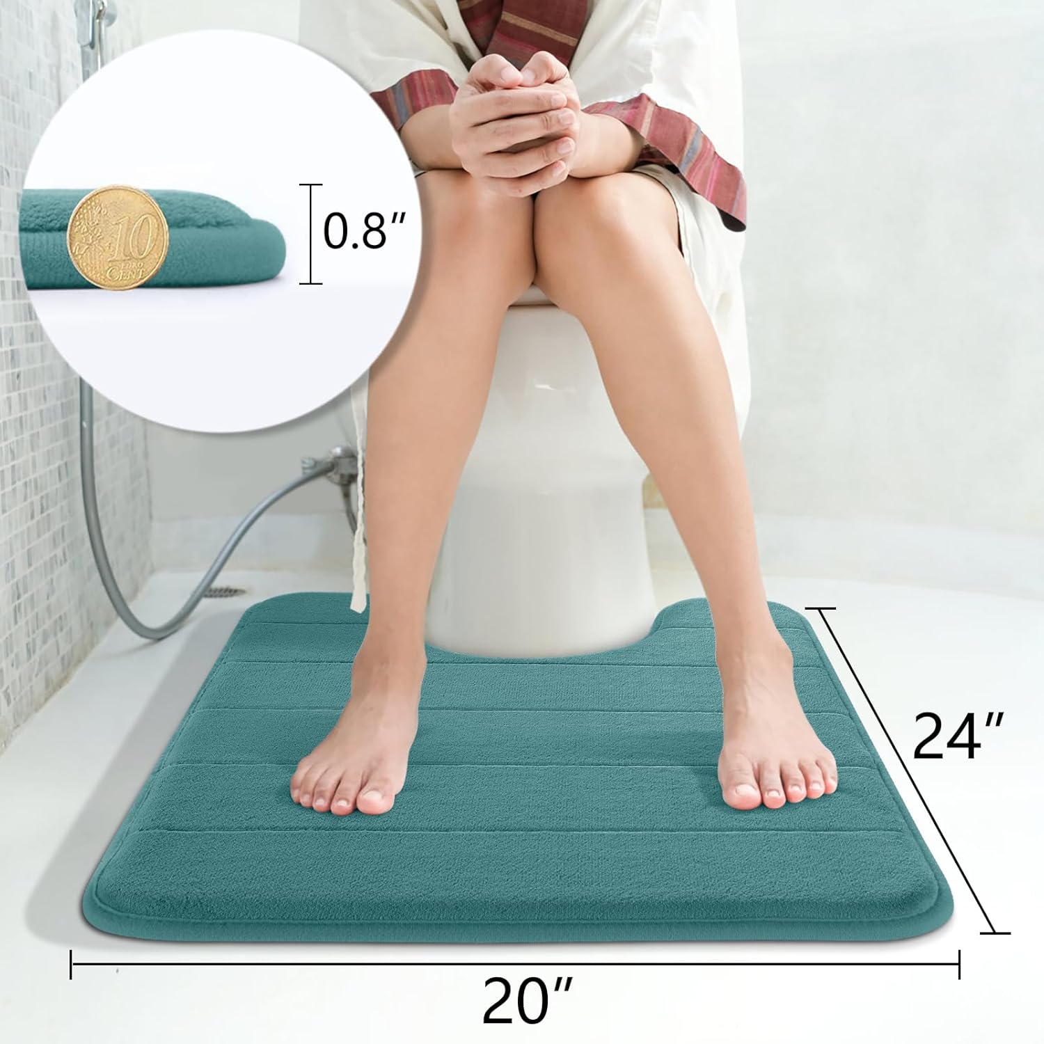 Yimobra Memory Foam Toilet Bath Mat U-Shaped, Soft and Comfortable, Water Absorption, Non-Slip, Thick, Machine Wash, Easier to Dry for Bathroom Commode Contour Rug, 24 X 20 Inch, Teal - Image 3