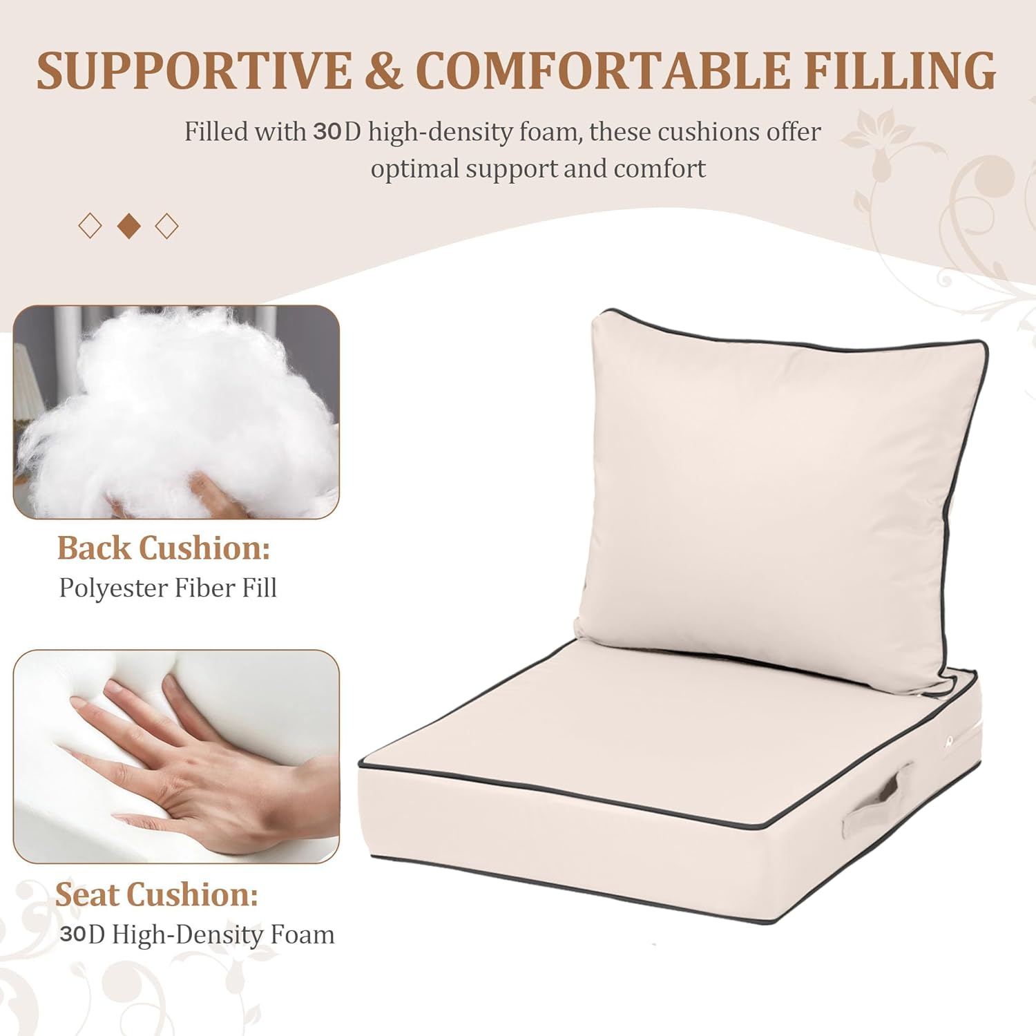Outdoor Deep Seat Cushions 24 x 28 x 4 Inch Set of 4 Patio Furniture Replacement Cushions Waterproof,Outdoor Chair Cushion for Wicker Chair Sunbrella Couch Sofa,Cream + Black