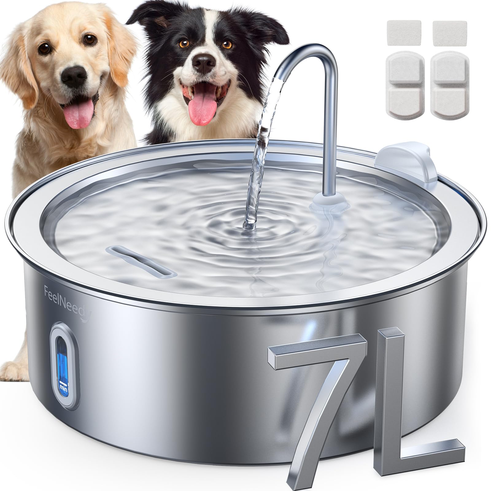FEELNEEDY 7L Fuente para Gatos y Perros de Acero Inoxidable con 2 Filtros