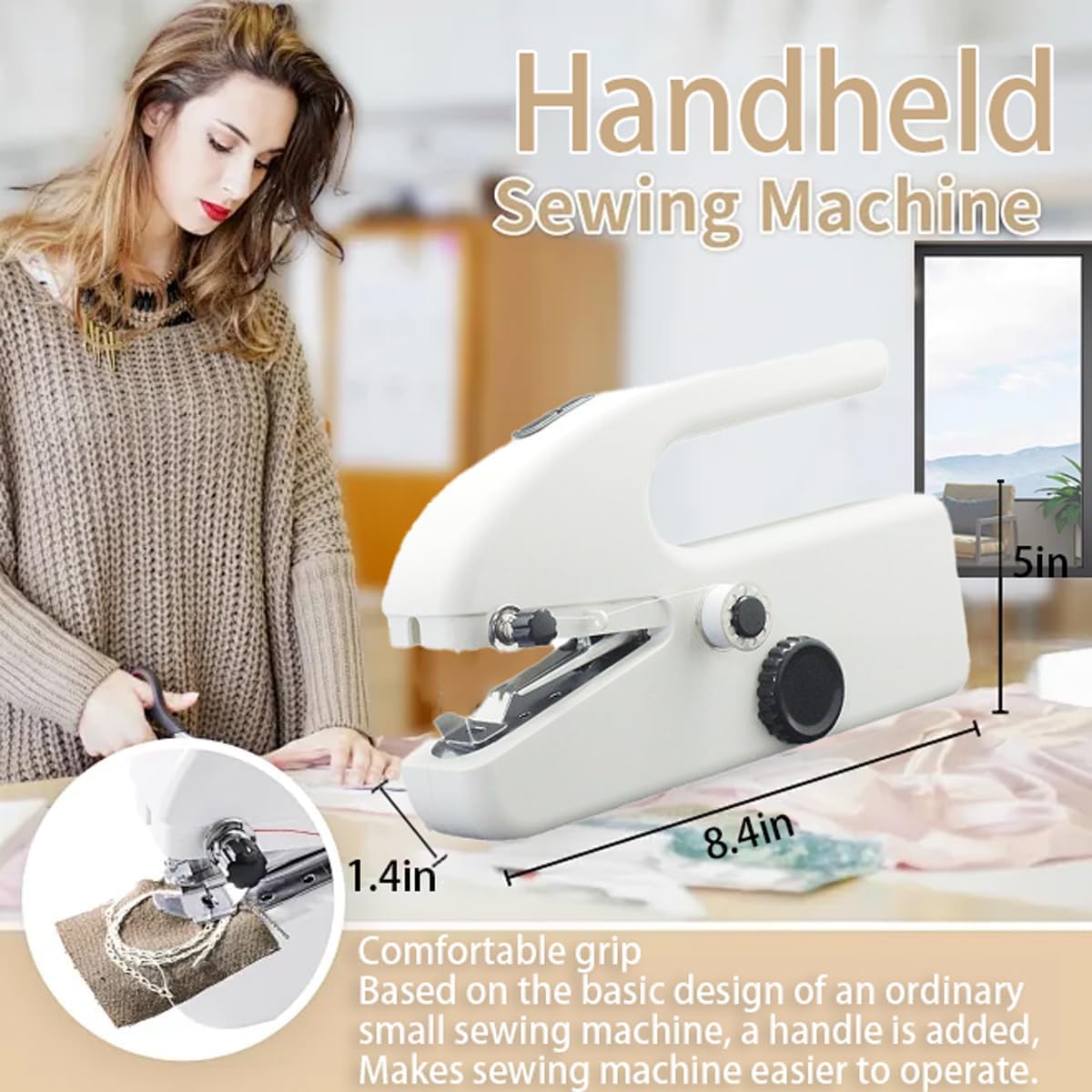 Handheld Sewing Machine for Beginners, Portable Mini Sewing Machine with Two Speed Modes, Simple and Easy to Operate, Quick Sewing Speed, Suitable for Clothing, Fabrics and Fast Home Maintenance
