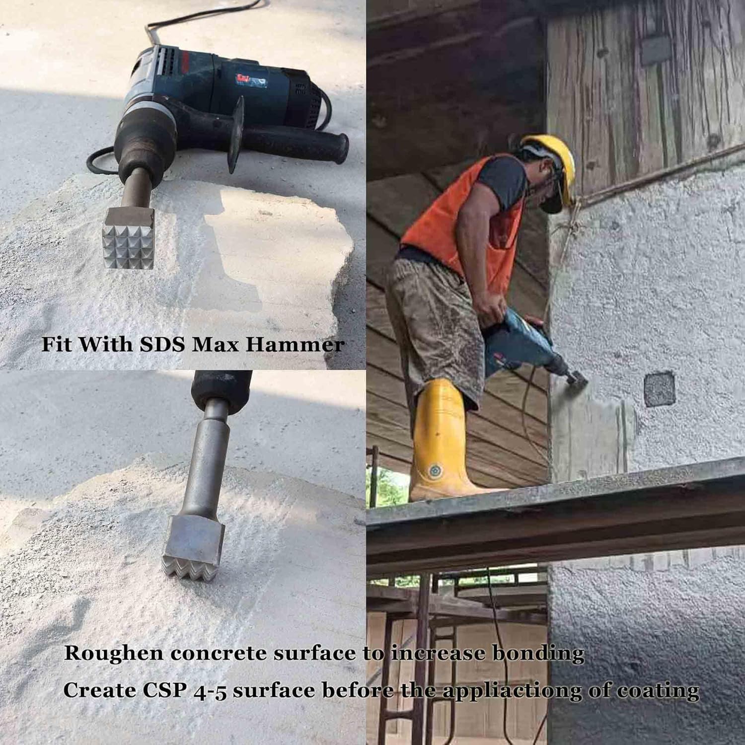 9 1/4 Inch SDS Max Bushing Tool, 1 1/2 Inch 16 Tips Bushing Hammer Head, SDS Max Concrete Bushing Bit for Demoliton Hammer(Big 16 Tips)