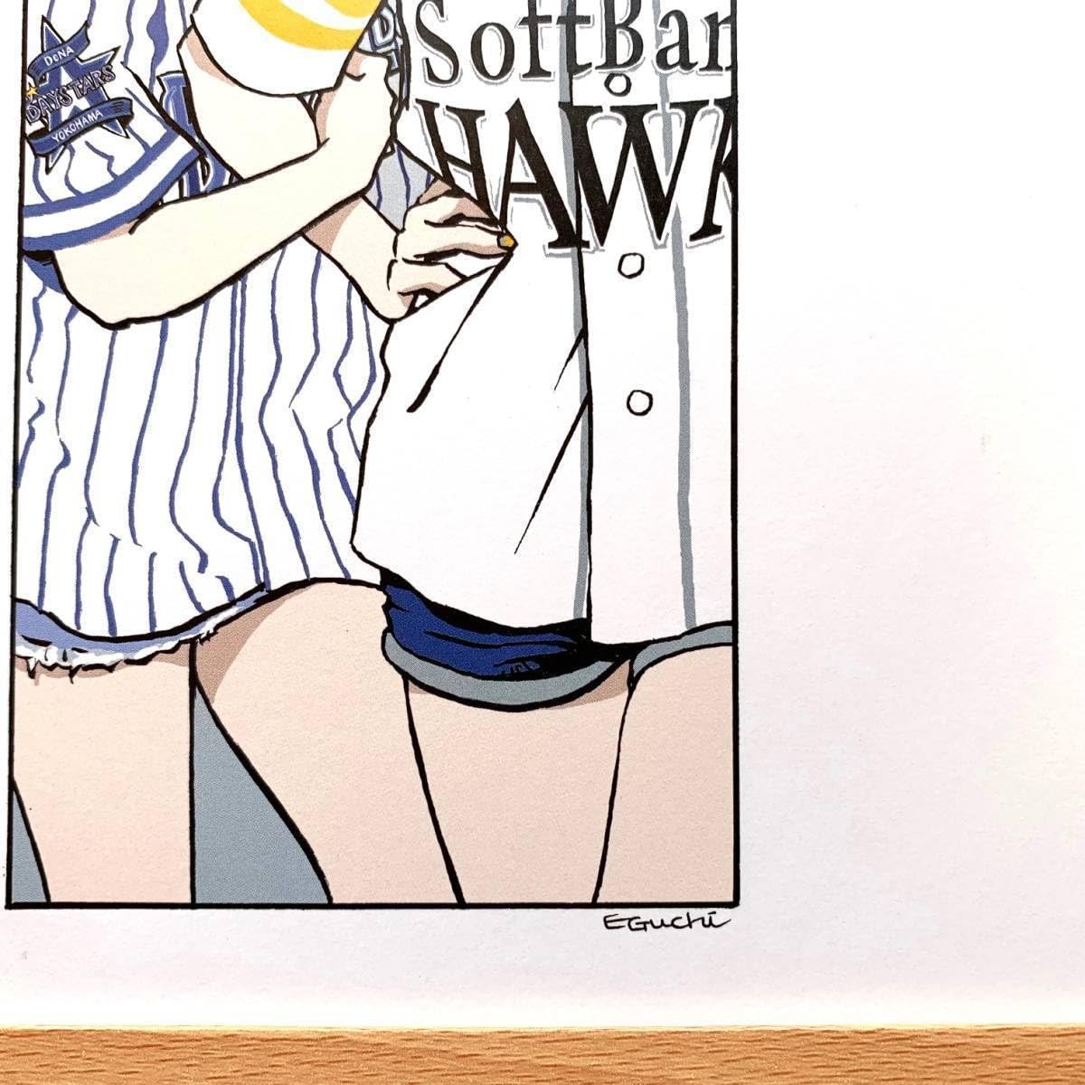 【F4号】江口寿史 【野球女子】肉筆/表裏サイン有/油彩/アクリル/額縁/額装 F6号】江口寿史 【レコード少女】肉筆/表裏サイン有/油彩