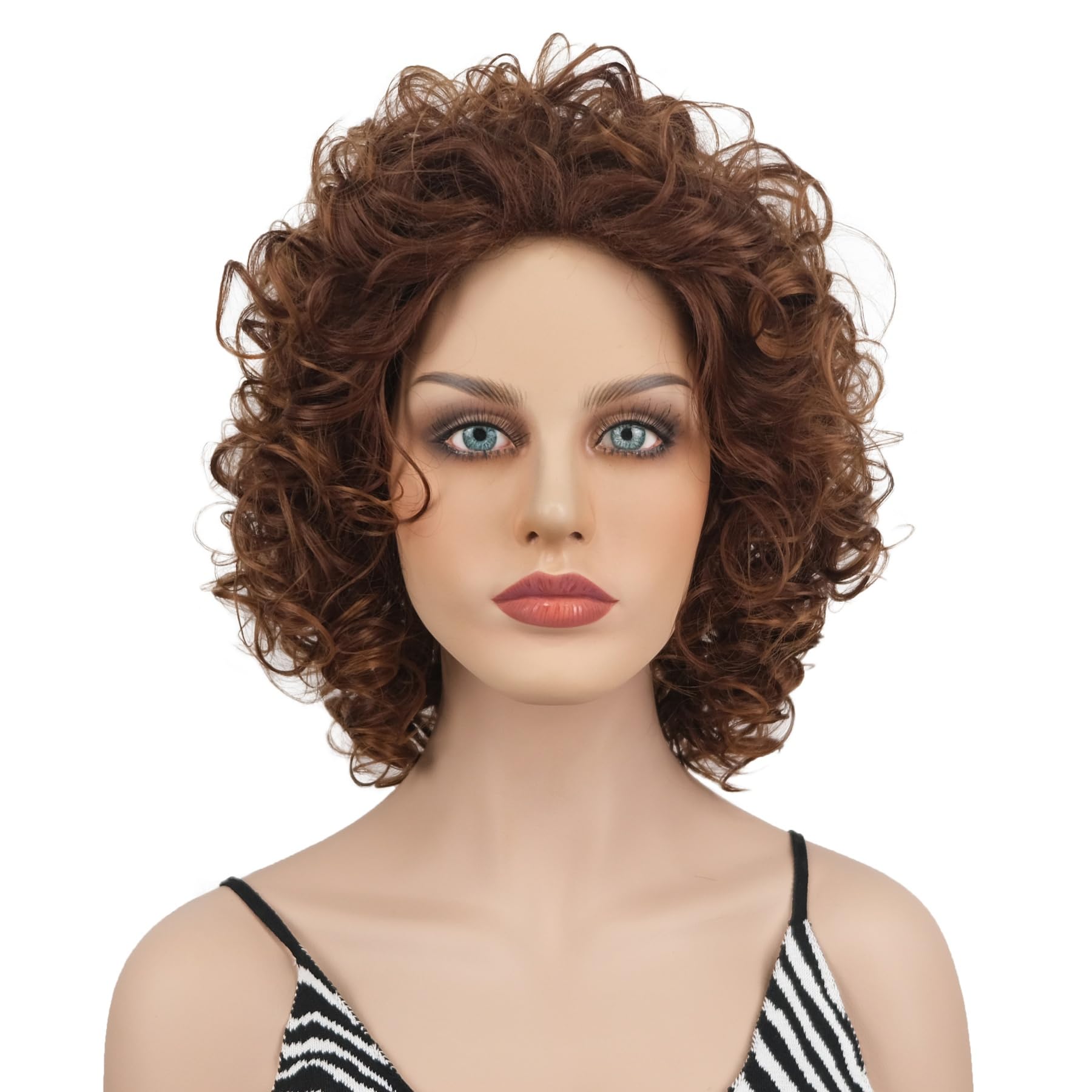 Wiginway Short Curly Synthetic Wigs Women Costume Wig Natural Looking, Auburn Mixed Wigs, 8 Inch(33T30)