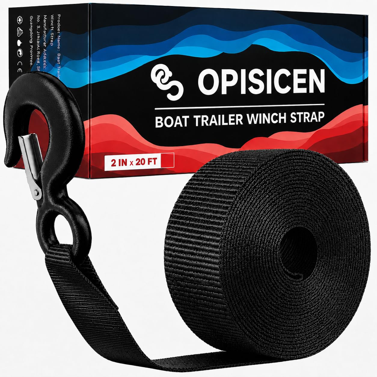 Heavy Duty Boat Trailer Winch Strap with Hook - 2" x 20' - 10,816lbs Breaking Strength, Hand Crank, Automotive Towing