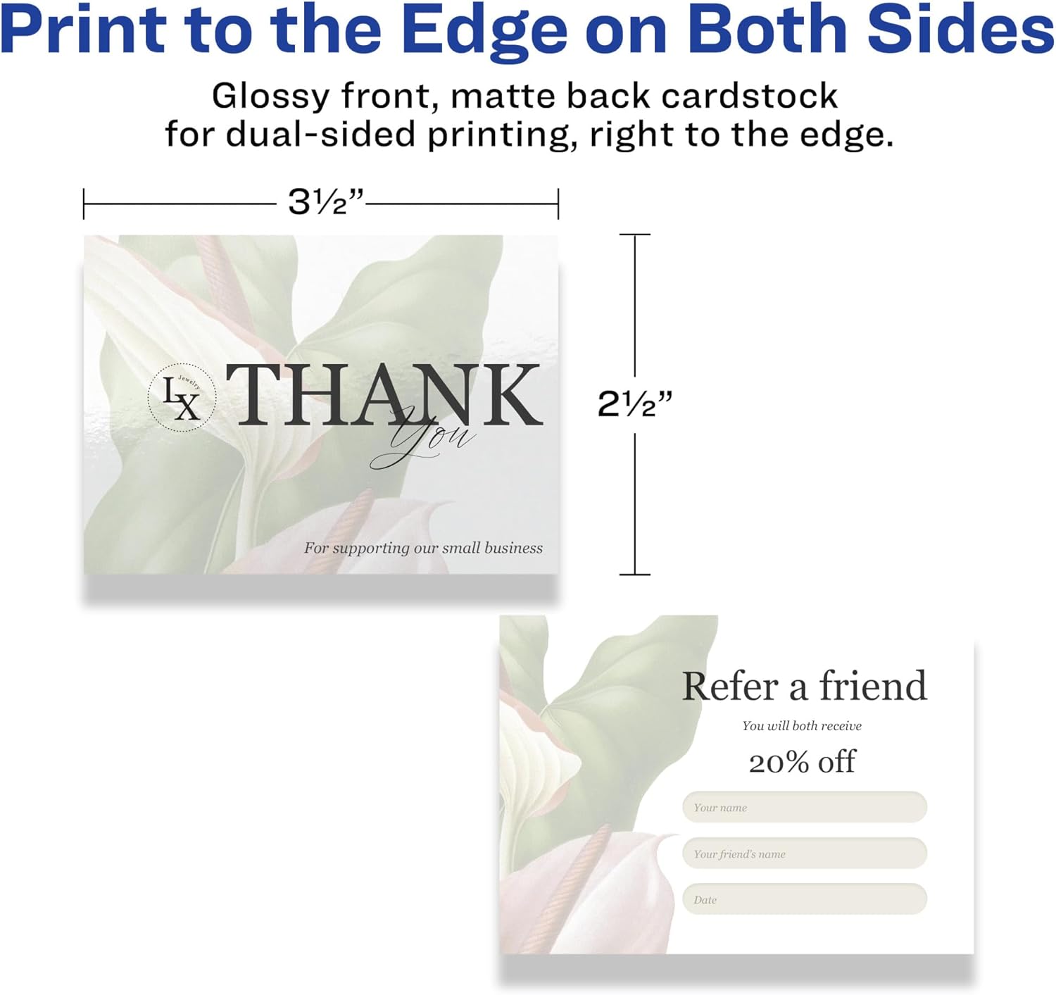 Avery Printable Rectangle Business Cards, Sure Feed Technology, 2.5" x 3.5", Glossy White Cardstock, Print-to-the-Edge, Laser/Inkjet Cards, 300 Total
