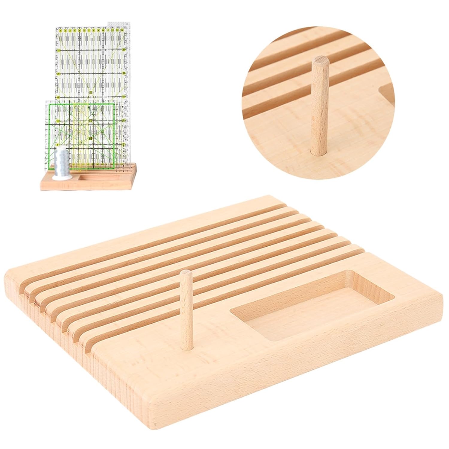 Sewing Ruler Organizer Holder, 7.1x5.9x0.8 in Wooden 7 Slot Grids Ruler Rack, Quilting Tools and Gadgets, Sewing Ruler Storage, for Sewing Ruler, Quilting Ruler, Bobbin, Thread Spool Storage Rack