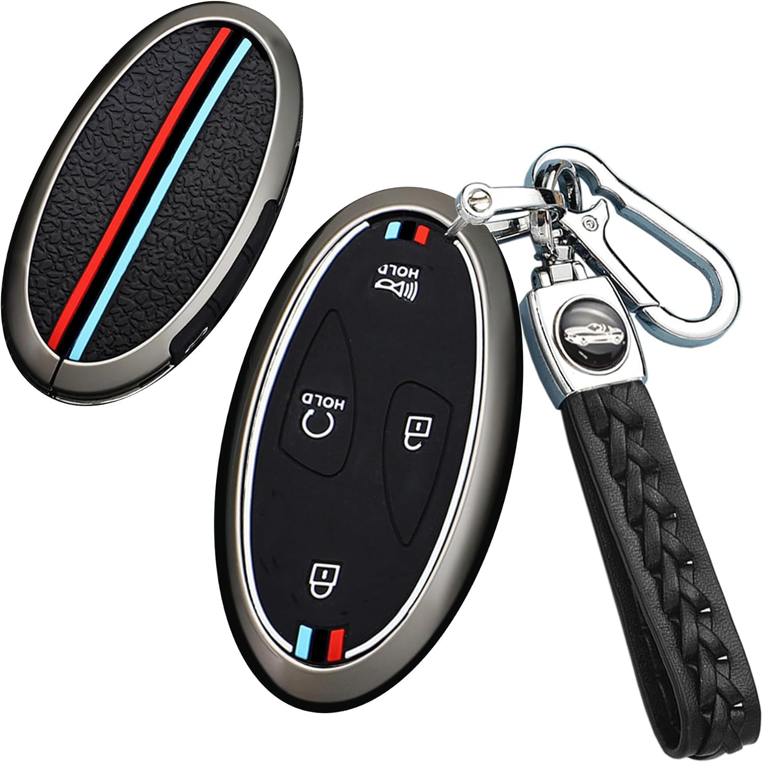 SANRILY Luminous Soft 5 Button Smart Key Fob Cover Case Fit for Hyundai KONA 2024 Sate Fe Ioniq 6 Grandeur GN7 Azera 2023 Keyless with Leather Keychain Black
