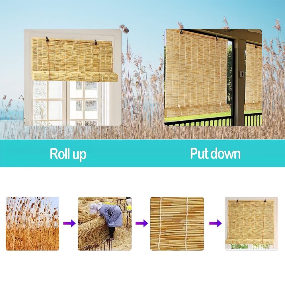 Roleta Bambusowa, Natural Rolety Trzcinowe, Zasłona na Drzwi i Okna, Roll Up Roleta Rzymska z Lift, Rolety Drewniana (Size : WxH100x220cm(39x87incn))