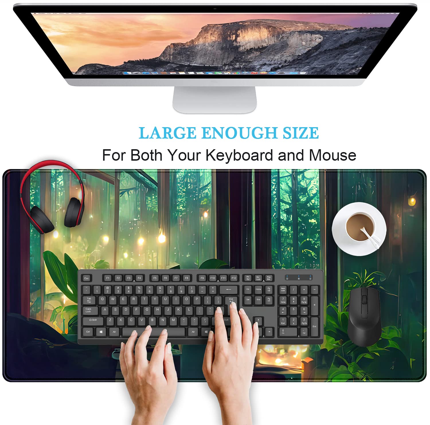 XXL Schreibtischunterlage Mit Blatt-Muster – 80 X 40 Cm, Rutschfeste Matte Für Tastatur & Maus