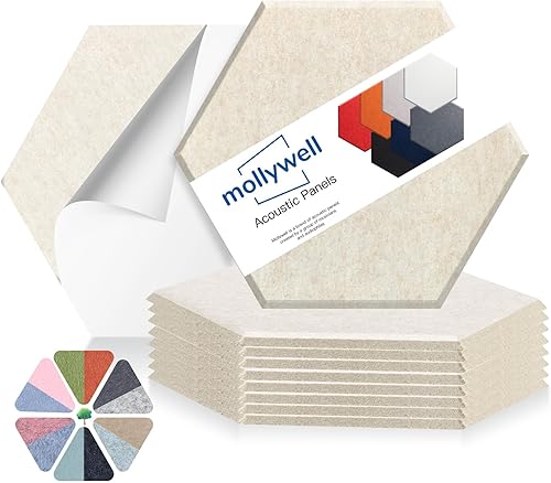 Mollywell Paneles acústicos hexagonales, de alta densidad, insonorización, azulejos decorativos de fieltro para pared, reducción de ruido, para