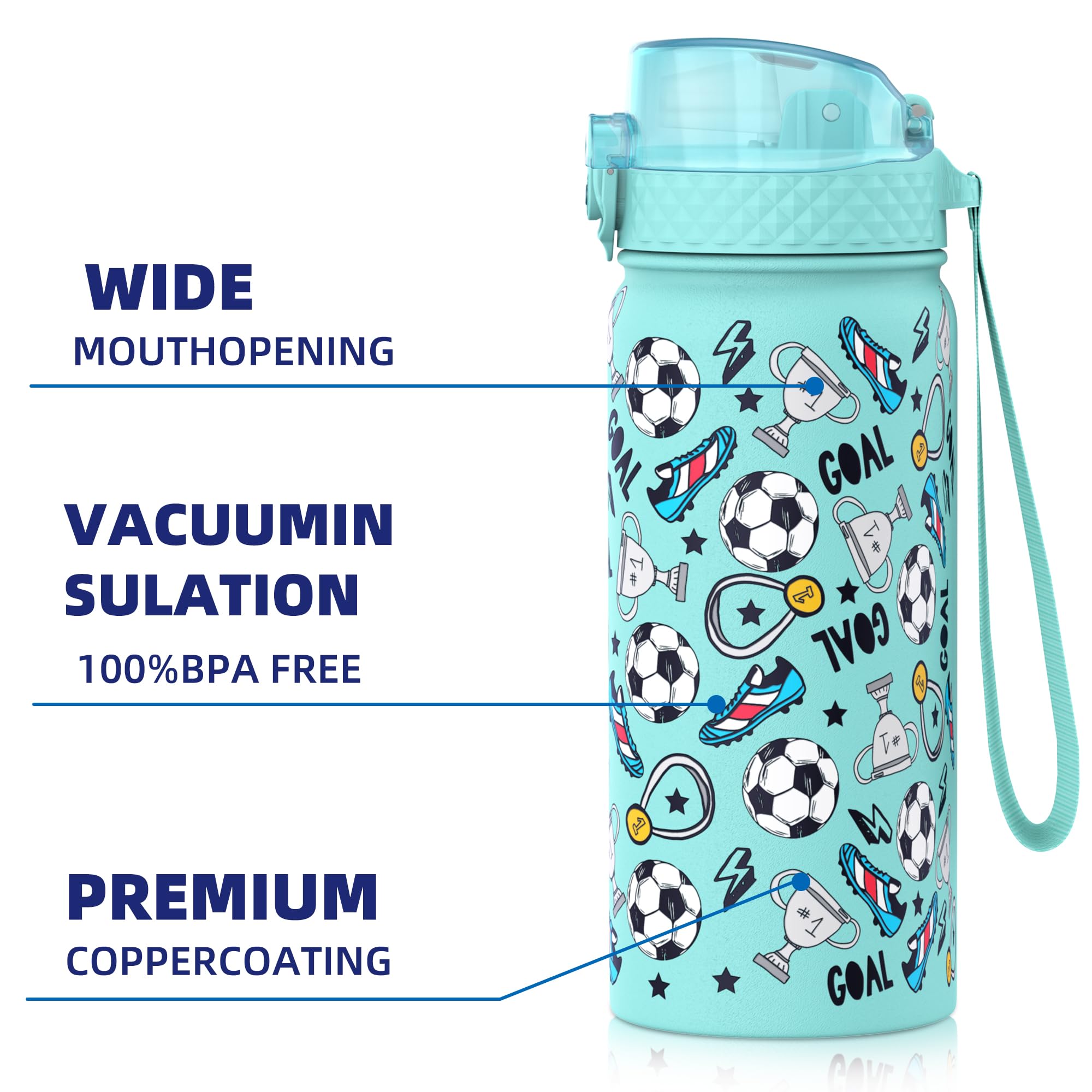 GOPPUS, Borraccia ermetica per bambini con cannuccia, carina, in acciaio inossidabile a doppia parete, con isolamento sottovuoto, piccola, a prova di perdite, senza BPA, 550 ml