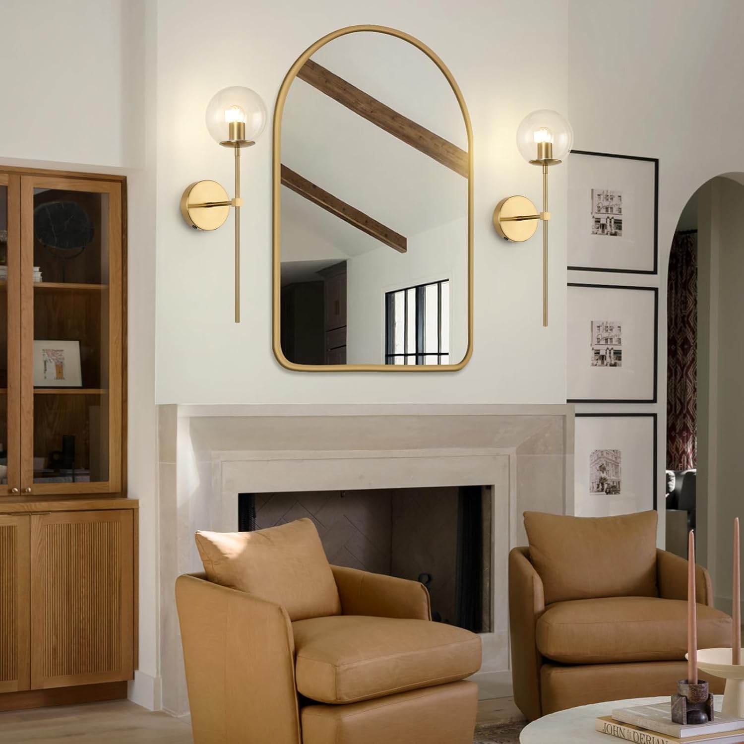 Battery Operated Wall Sconce Set of 2 Glass Globe 3000K Rechargeable Wall Light Fixture Wireless Wall Lights with Clear Glass Shade for Living Room, Hallway, Bedroom(2 Pack)