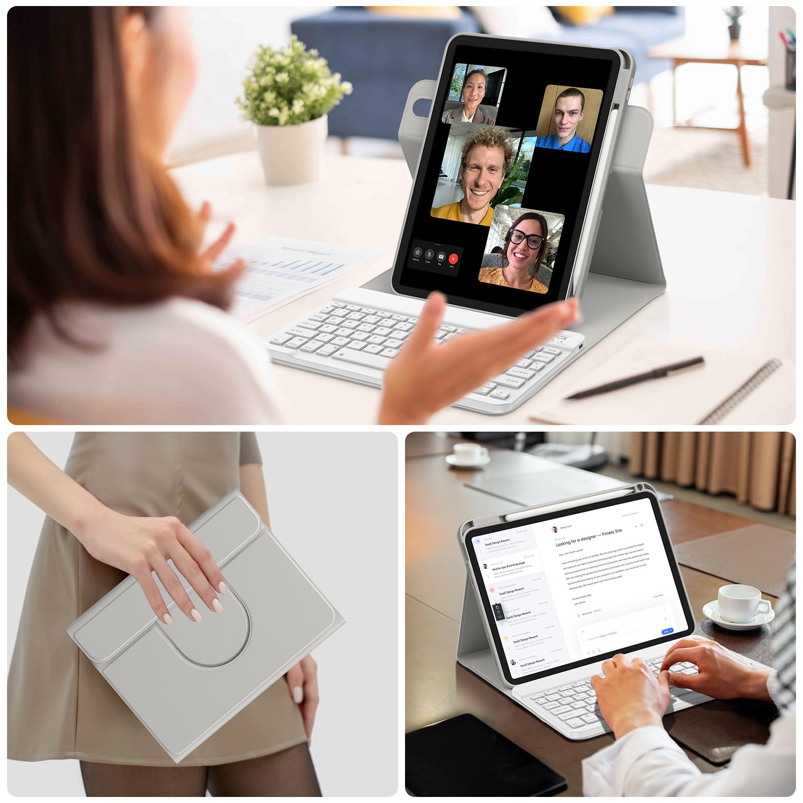 Bettdow Funda con Teclado para iPad 11 Generación A16 2025/iPad 10 Generación 2022 (11/10.9 Pulgada), Uso Vertical/Horizontal, Desmontable Español Ñ Teclado con Funda para iPad 10/11 Gen, Gris