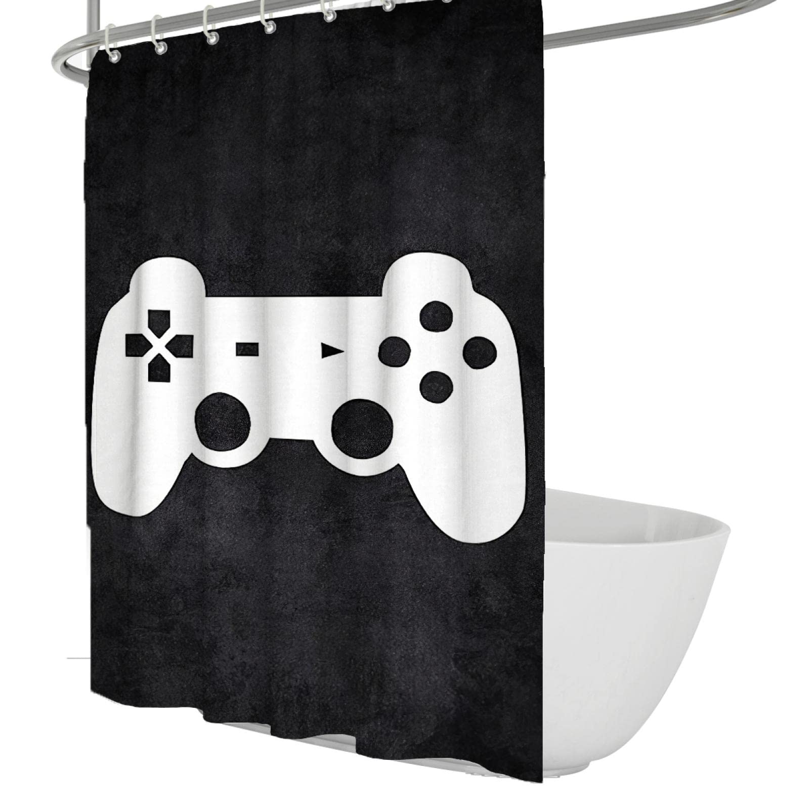 Zasłona prysznicowa dla chłopców dla graczy, gier, czarna dekoracja łazienki, dzieci, nastolatki, gra wideo, gamepad, wodoodporna tkanina, akcesoria łazienkowe z 12 haczykami, 180 x 220 cm