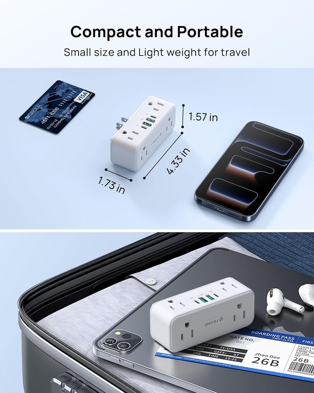 TROND Outlet Extender with 360 Rotating Plug, Surge Protector Outlet Splitter with 6 AC Sockets and 2 PD20W USB C, 3 Sideways Plug Adapter, Multiple USB Wall Charger for Kitchen Bathroom Bedroom