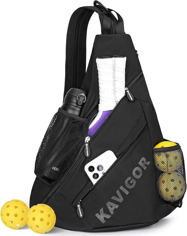 KAVIGOR Pickleball Sling Bag, Convertible Ultra-Light Backpack with Skin-Soft Fabric & Wet/Dry Pocket, Fits 4 Paddles + Gear