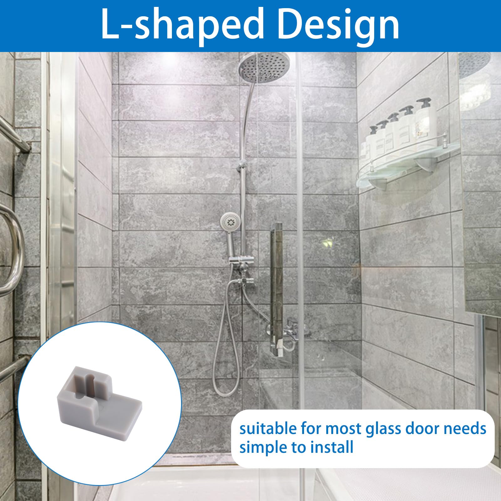 INCREWAY 12PCS L-Shaped Glass Clamp Gray Partition Glass Clip for Partitioning Bathroom Doors Plastic Clip Accessories Suitable for Transparent Shower Sliding Doors - Image 4