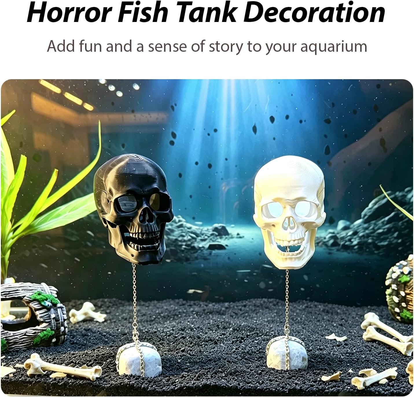 Fish Tank Decorations Floating Skull Aquarium Decor,Fish Tank Accessories for Betta Fish Tank Landscape Halloween Aquarium Decor Safe for Freshwater Saltwater (Black) image 3