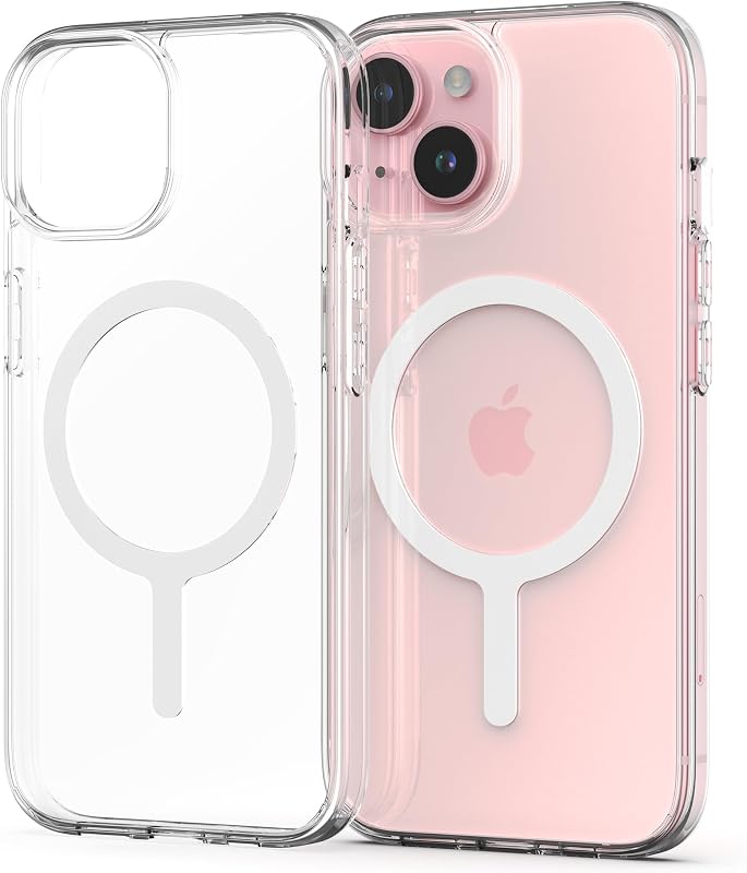 Sinjimoru for iPhone 15 Clear Case, Compatible with MagSafe | M-Airclo Basic, anti-yellowing UV coating, shockproof PC TPU bumper, 1000G strong magnet
