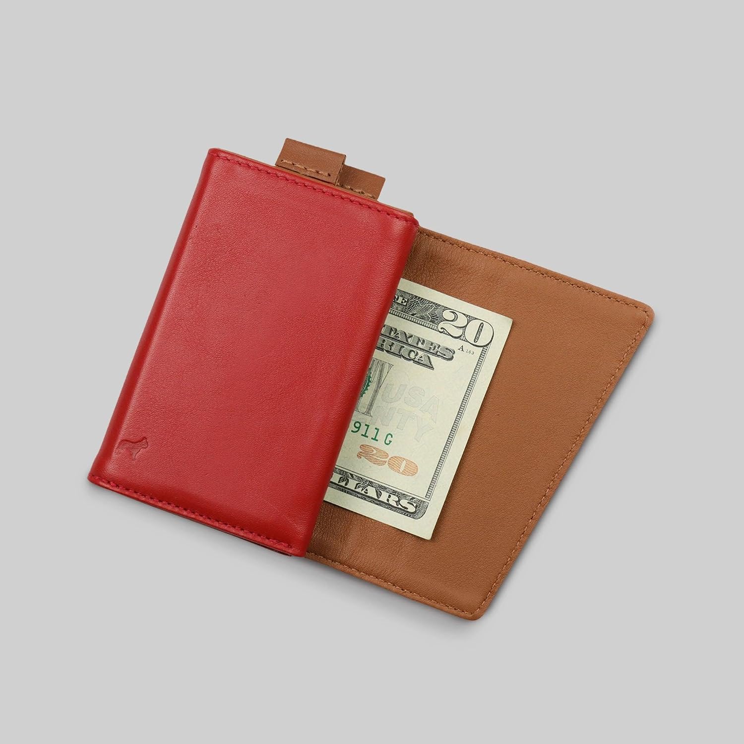 The Frenchie Co. AirTag Speed Wallet – Italian Leather RFID – Red/Tan image 5
