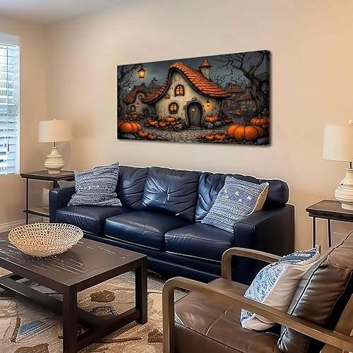 Miniatura 3 de 20"x 40" Canvas Wall Art Rustic Vintage Ghost Pumpkin Halloween Spooky Dark Cottage Pumpkins Framed Pictures Painting Prints Large Wall Art for