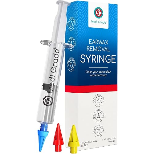Medi Grade Ear Syringe Ear Wax Removal with 3 Quad-Stream Tips - Water Irrigation Ear Cleaner Ear Wax Remover for Hearing Clarity and Aural Hygiene - Ear Syringe Kit Earwax Remover Tool - 0.67 fl oz
