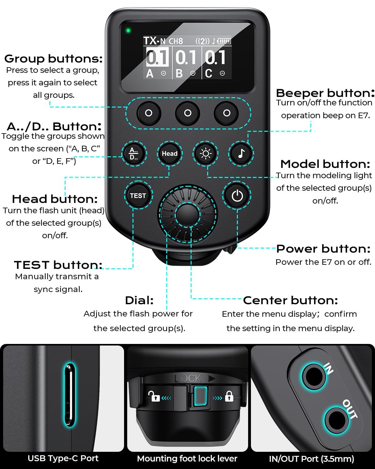 Aodelan Funk-Flash-Auslöser für Profoto Air 1 & Air 2, kompatibel mit Canon/Nikon/Sony/Fuji; für A2, A1X, B1X, B2, B10, 100 Kanäle, 6 Gruppen, OLED-Display, Ersatz für Profoto Connect Pro (Nicht-TTL)
