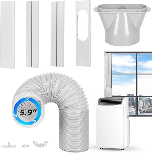 Nihoney Kit de ventilación de ventana de CA portátil con manguera de escape de 5.9 pulgadas, kit de sellado de ventana de aire acondicionado