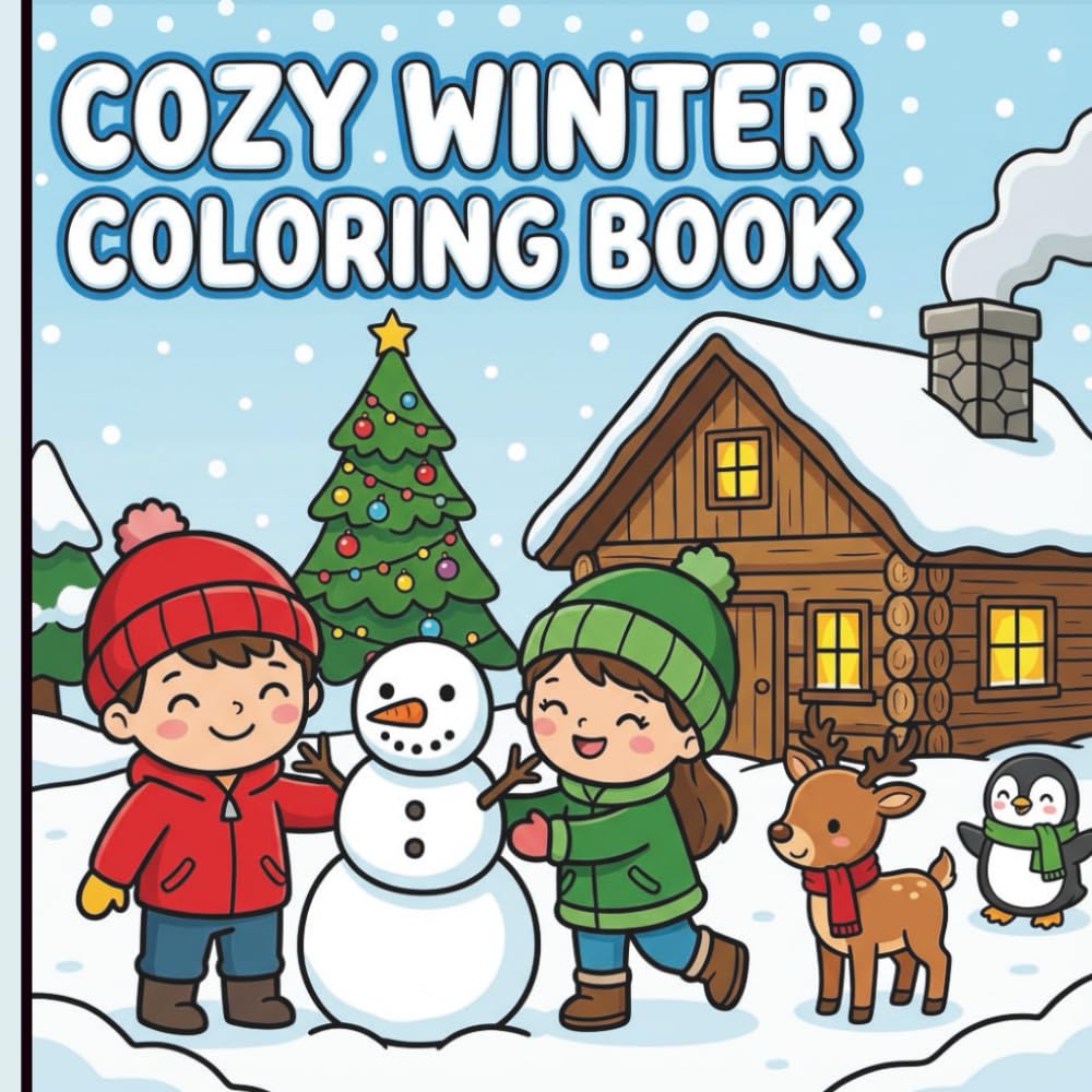 Cozy Winter Coloring Book : A Cute and Relaxing Collection of Adorable Animals, Christmas Scenes, and Snowy Holidays for Stress Relief and Fun