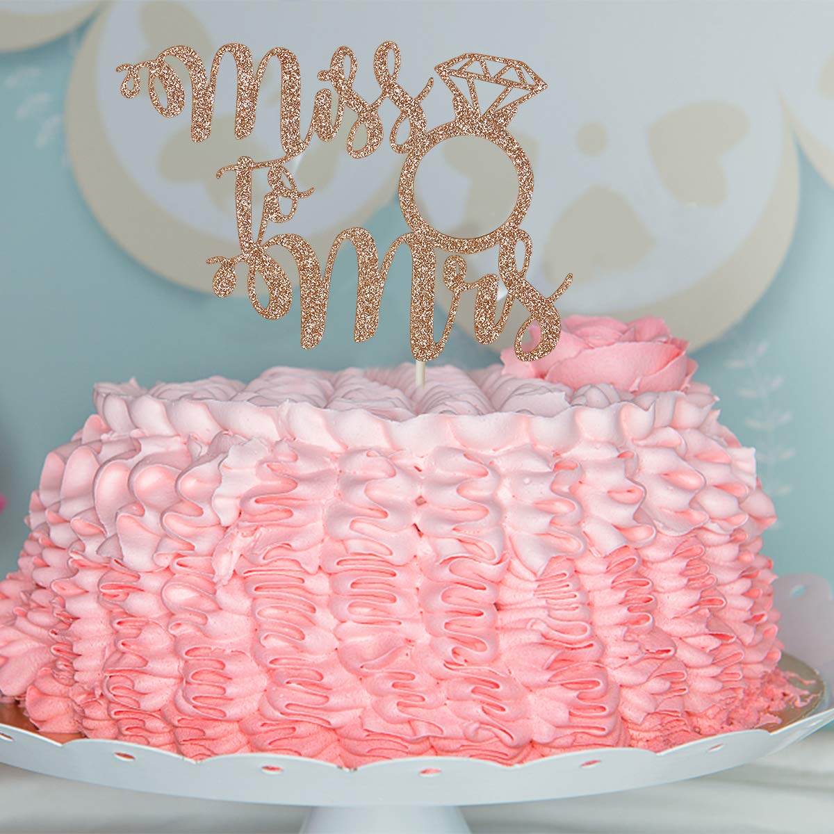 Miss to Mrs Cake Topper Rose Gold Glitter, Bridal Shower Cake Topper