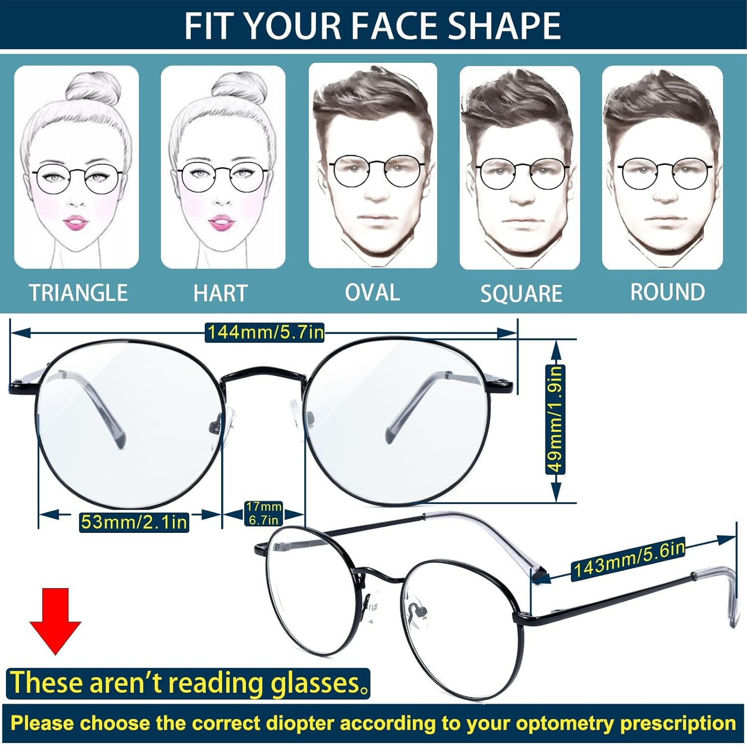 Round NearSighted Distance Glasses Women Men,Nearsighted Far Vision Driving Eyeglasses,Retro Myopia Wire Frame - Image 7