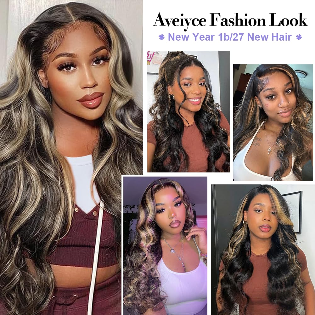 13x6 Highlight Ombre Balayage Lace Front Wigs Human Hair 1b/27 Black and Blonde Lace Frontal Body Wave Wig Pre Plucked with Baby Hair for Black Women HD Transparent 180% Density Wig 18 Inch - Image 6