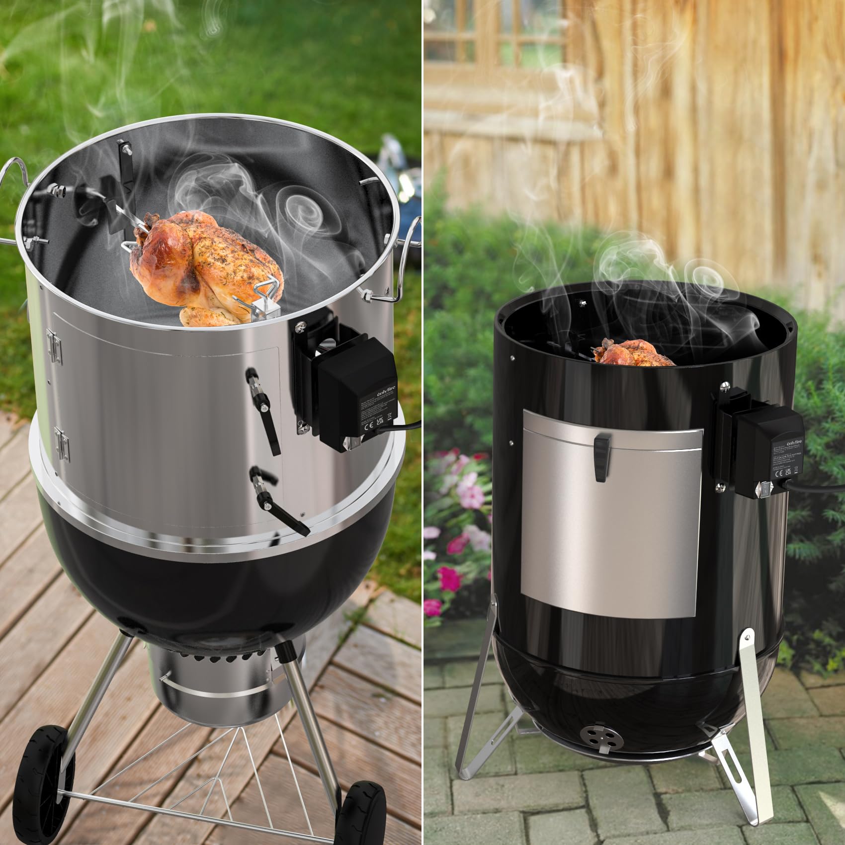 onlyfire BRK-6114 Girarrosto per Barbecue in Acciaio Inox per Weber WSM 47 cm Cooker, 220V - 240V