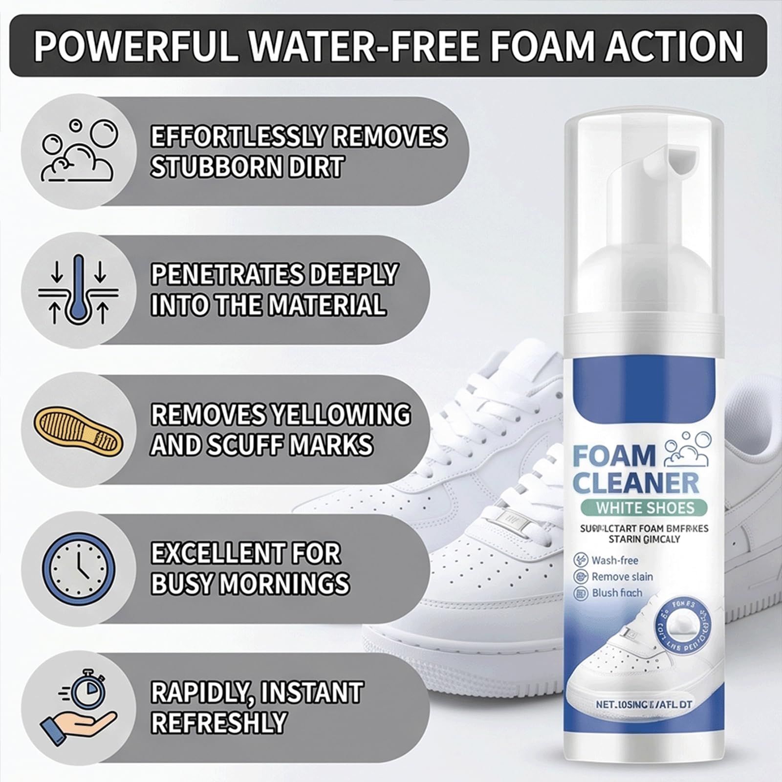 Weißer Schuhreinigungsschaum, wasserloser, spülfreier, schäumender Schuh-Reiniger, trocken abwischbarer Schuh-Reinigungsschaum, Chaussure Whitener für Turnschuhe, Instant-Fleckenentferner (5 stücke)