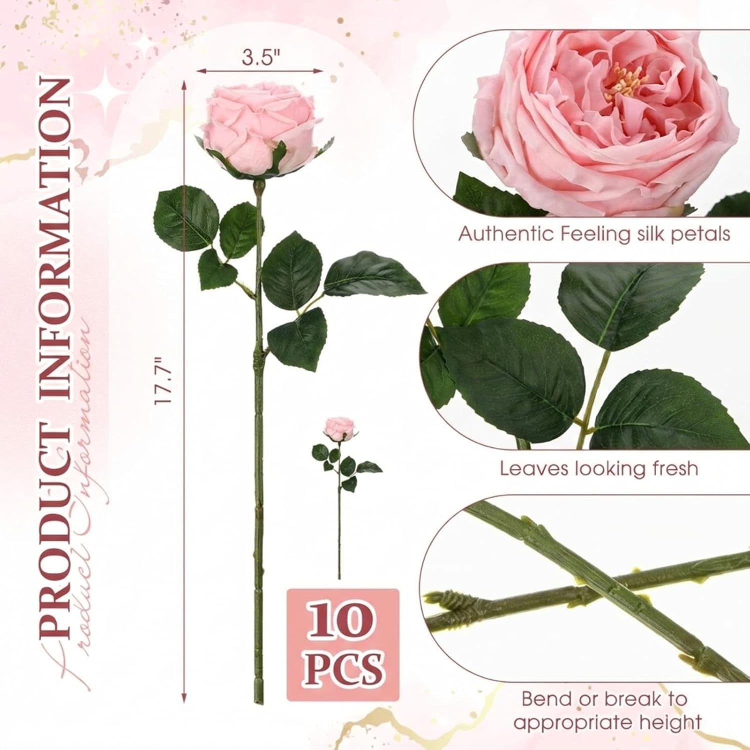 10pcs Real Touch Peonies Artificial Flowers, Faux Austin Rose with Long Stem Look Real Fake Flower for Christmas Valentines Arrangement Wedding Party Home Kitchen Decor(Pink)