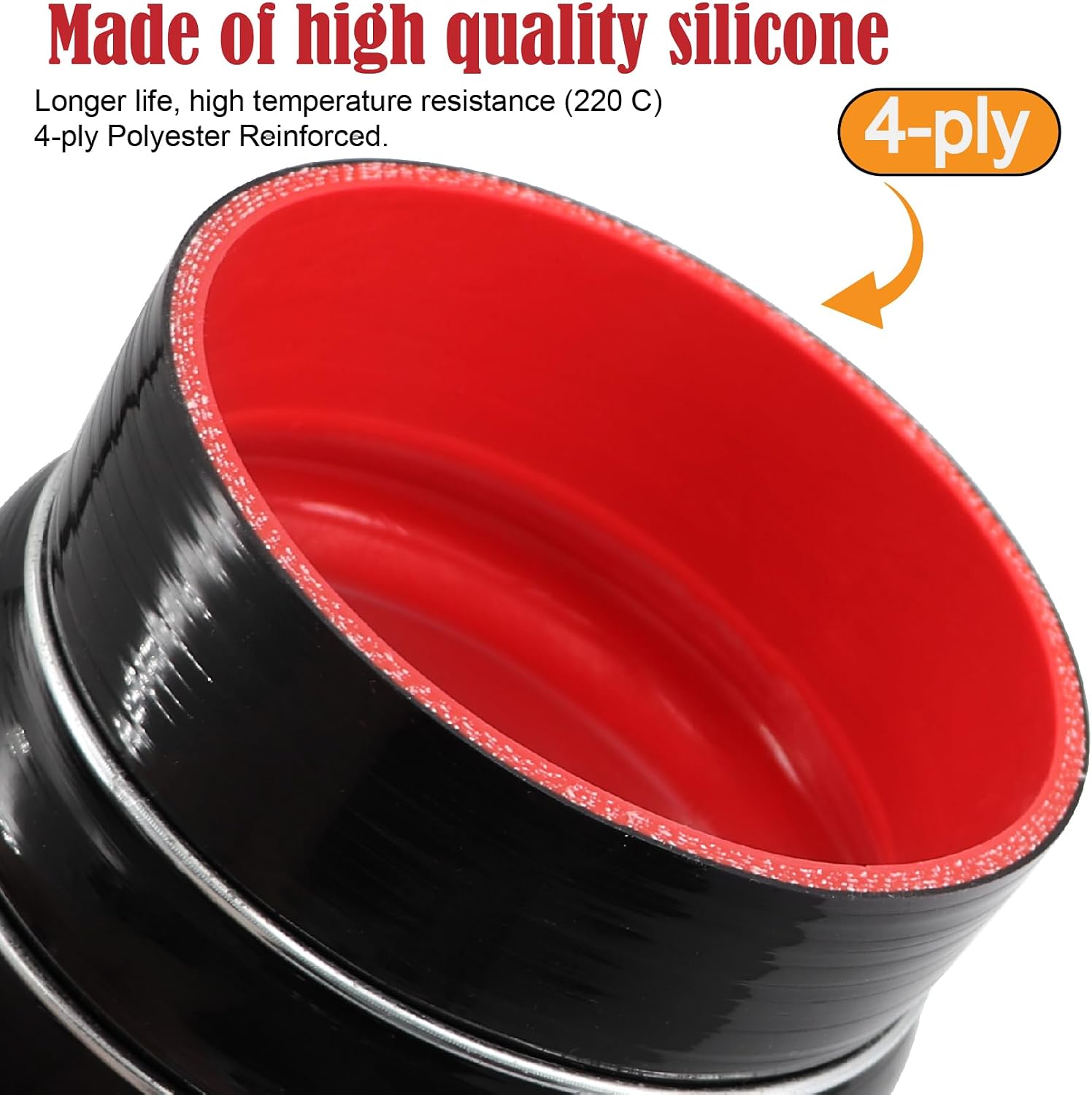 Straight Coupler Silicone Hose ID 4-1/2 inch 4 Ply Polyester Reinforcement as Turbocharger Tube Air Intake Pipe with 2 Stainless Steel T Clamps
